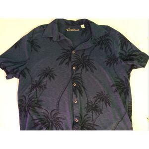Caribbean Hawaiian Button Up Shirt Men's XL Palm‎ Trees Beach Short Sleeve